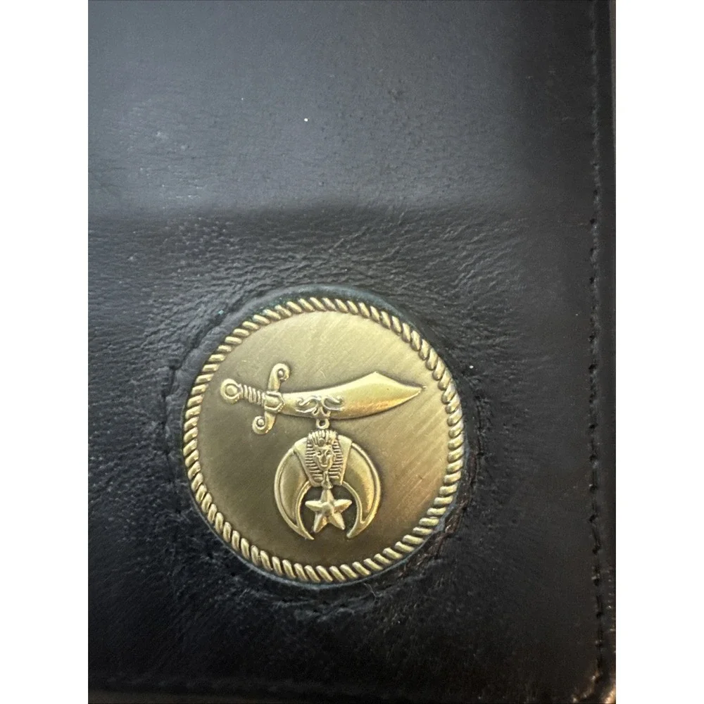 Lether Wallet with Vintage USA Masonic Sword Crescent Moon Star Shriner Emblem